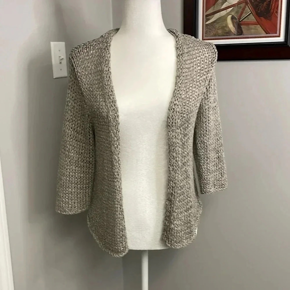 Eileen Fisher Sweaters - Eileen Fisher Loose Open Knit Cardigan Sweater Gray Tan Size Small
